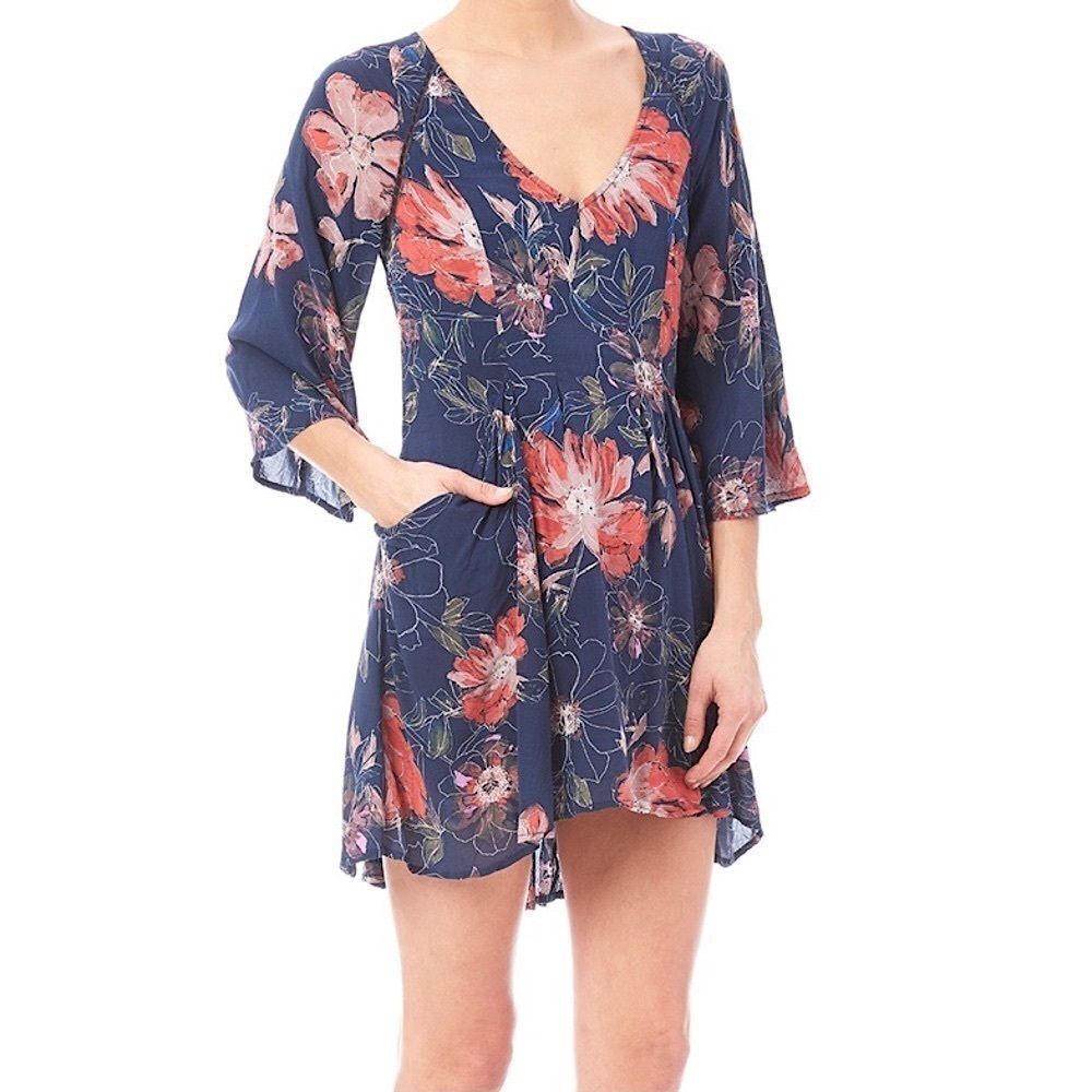 Free People “All Eyes on You” Boho Floating Floral Mini Dress